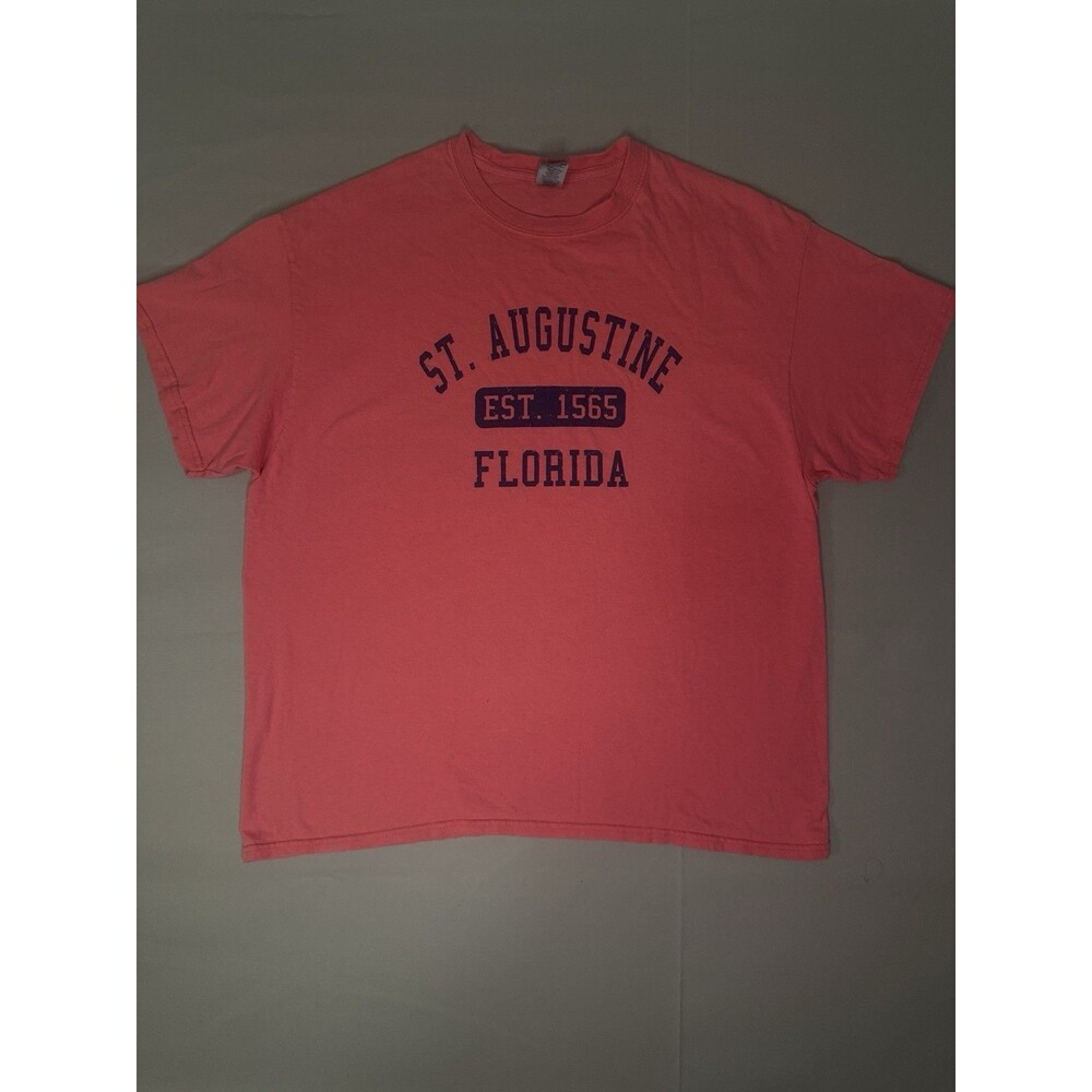 Women’s Pink Tee Dark Blue Lettering St. Augustine,  Florida,  Heavy Cotton X